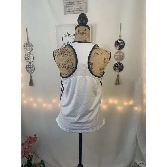 (B-49)Adidas Women’s L White Racerback Tank Top Athletic Workout Running Gym Act - Picture 5 of 7